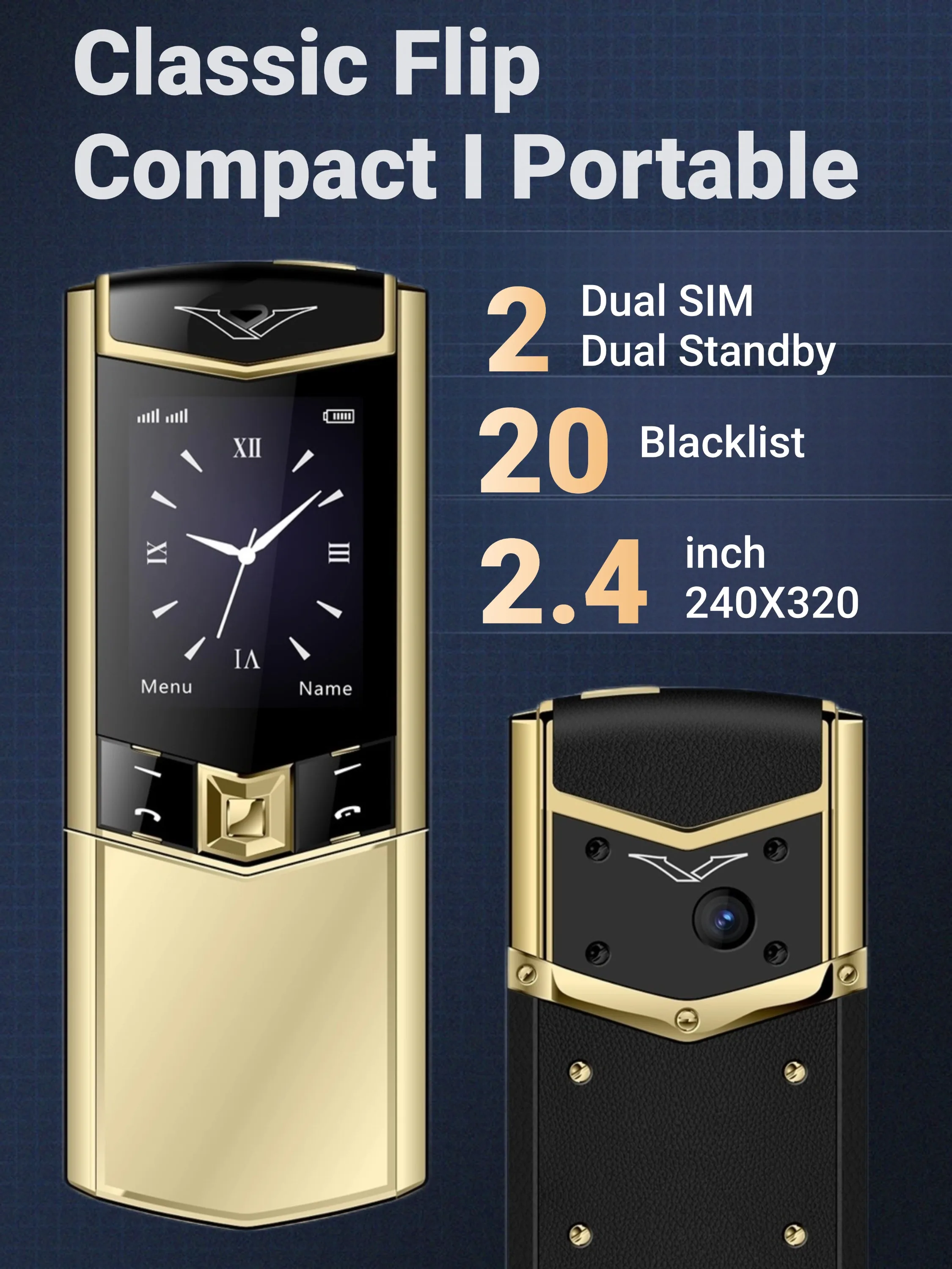Luxury Slider Business Mobile Phone Metal Body Magice Voice Blacklist Dual Sim Big Button Portable Size Durable Elderly Classic