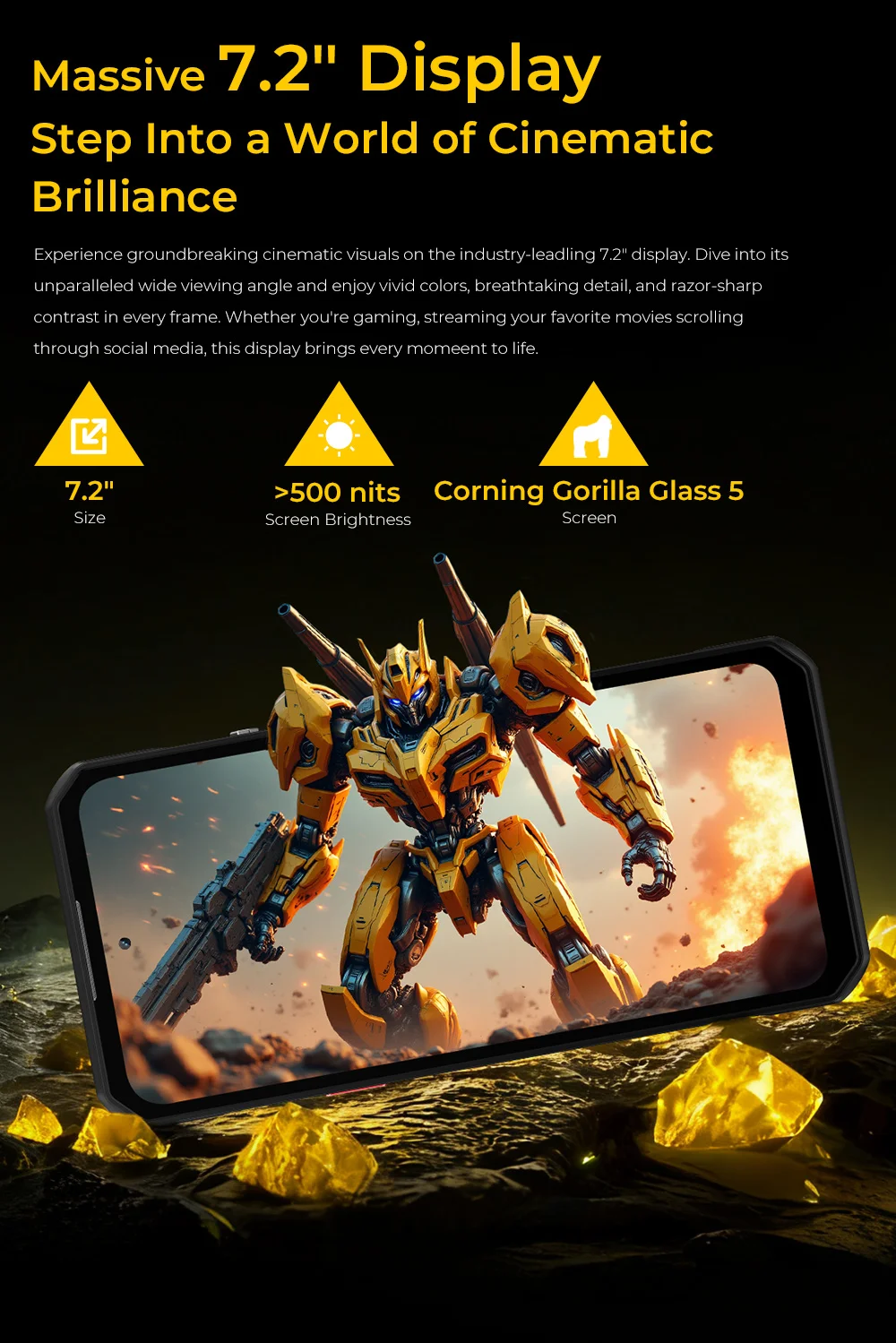 OUKITEL WP60 7.2” HD+ 120Hz Display Smartphone 36GB(12+24) RAM 512GB ROM MTK 7025 5G 10000mAh Rugged Phone 108MP Android 15 NFC