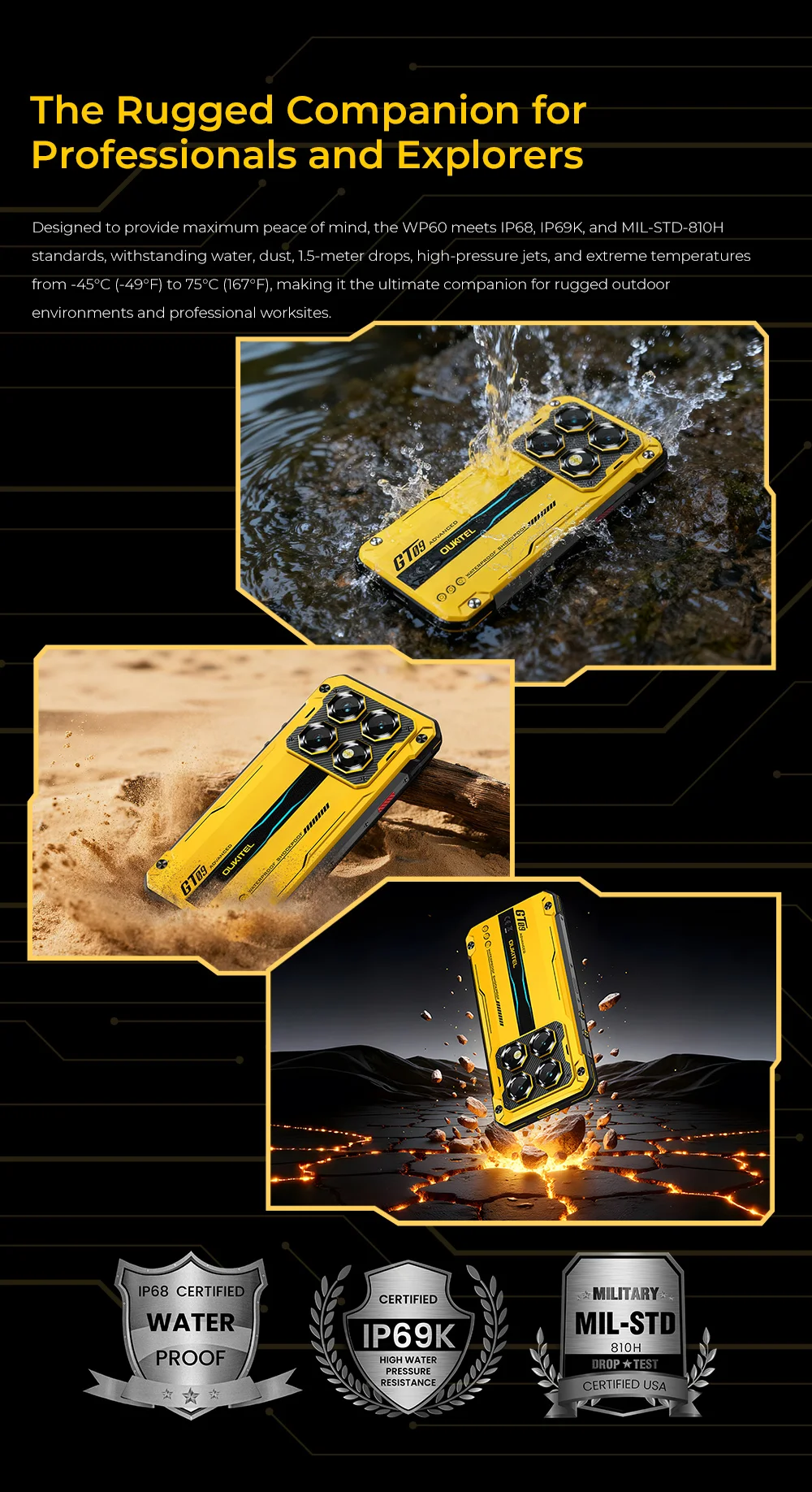 OUKITEL WP60 7.2” HD+ 120Hz Display Smartphone 36GB(12+24) RAM 512GB ROM MTK 7025 5G 10000mAh Rugged Phone 108MP Android 15 NFC