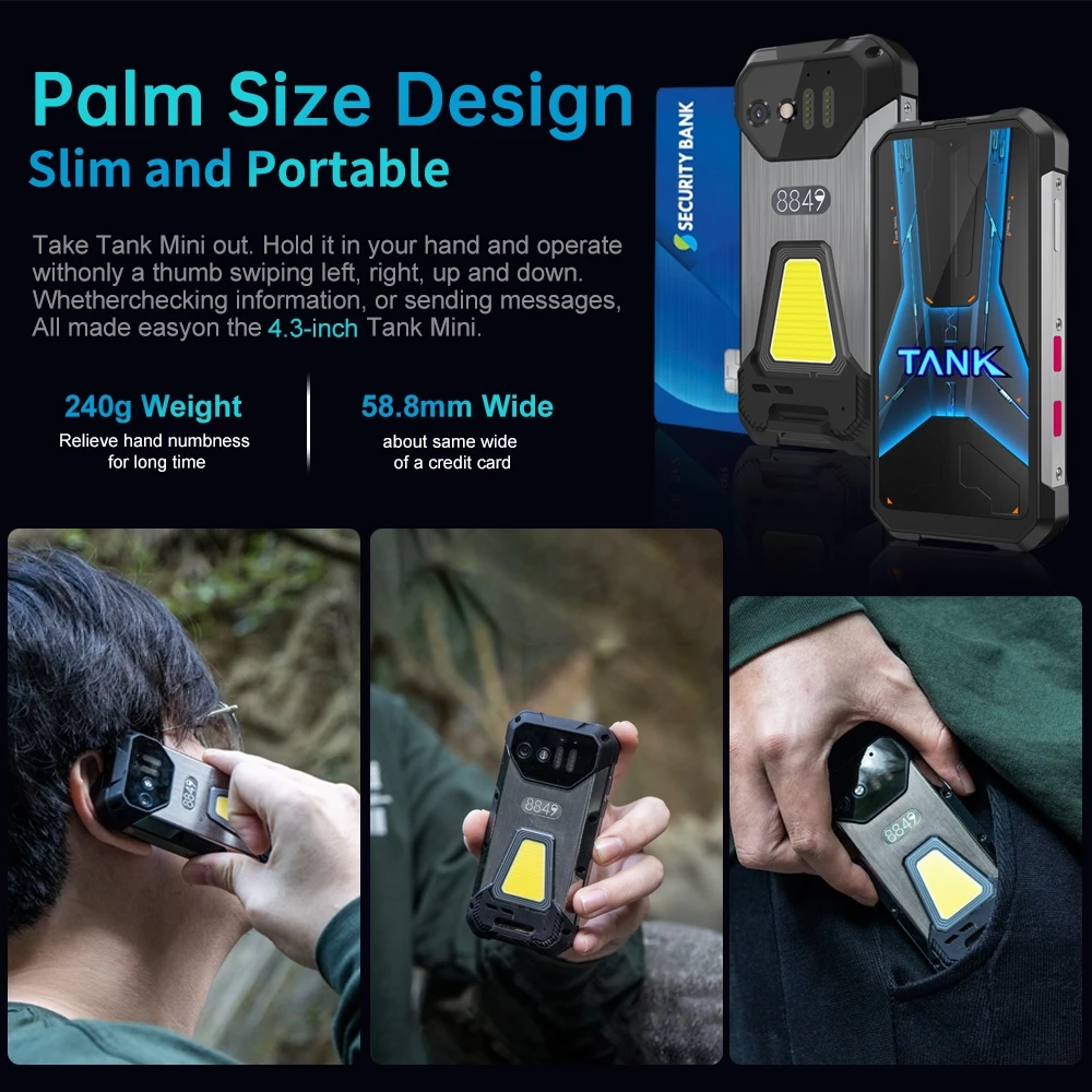 Unihertz Tank Mini Rugged Phone 8GB+256GB Night Vision Version 100MP Camera 5800mAh 4.3'' Android13 Helio G99 Octa 4G Smartphone
