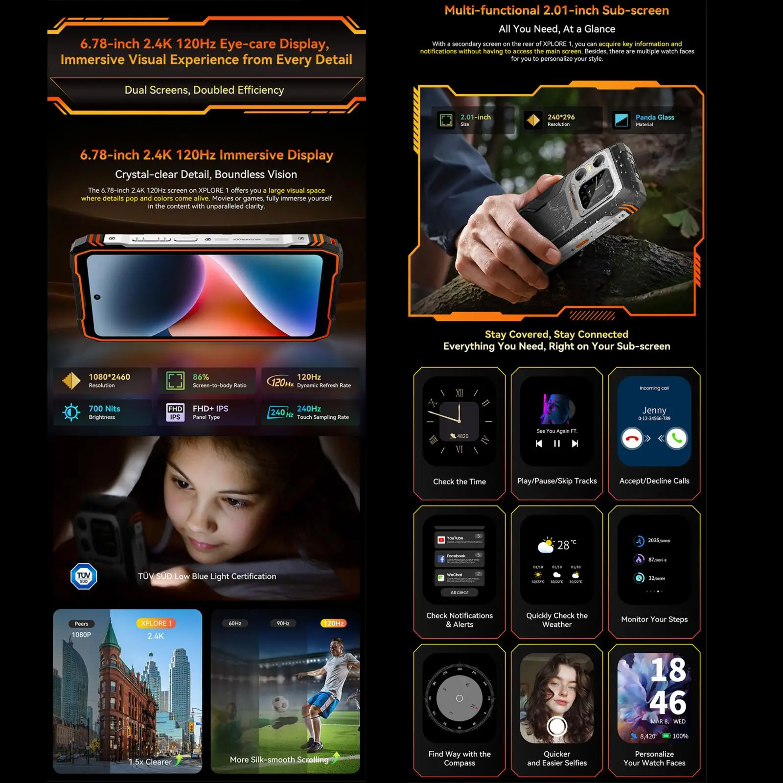 Blackview XPLORE 1 Rugged Phone 16GB+512GB 6.78'' 2.4K Display Android 15 Dimensity 7050 20000 mAh NFC 5G Smartphone