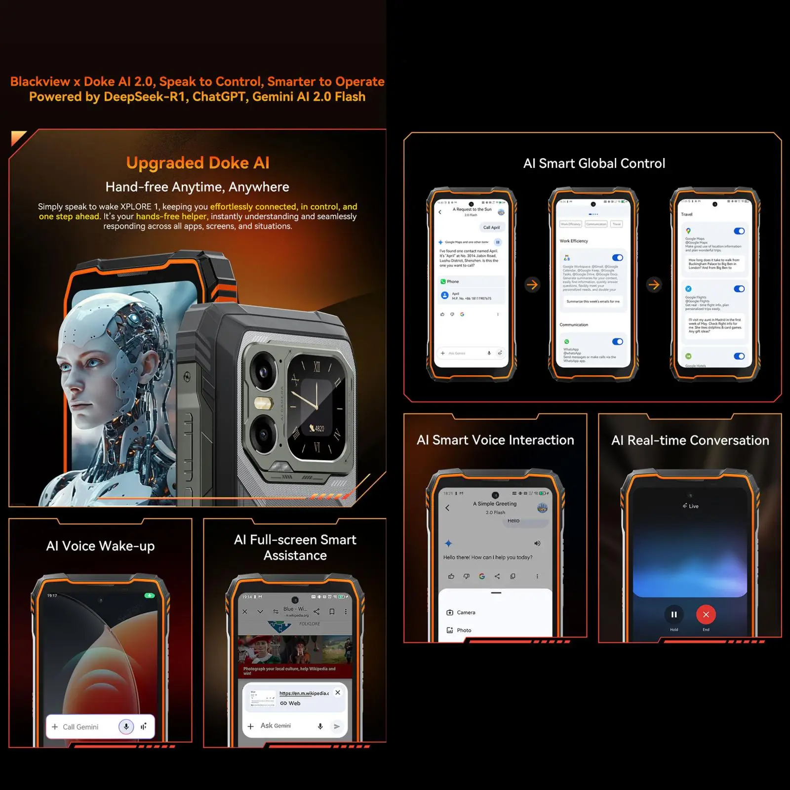 Blackview XPLORE 1 Rugged Phone 16GB+512GB 6.78'' 2.4K Display Android 15 Dimensity 7050 20000 mAh NFC 5G Smartphone