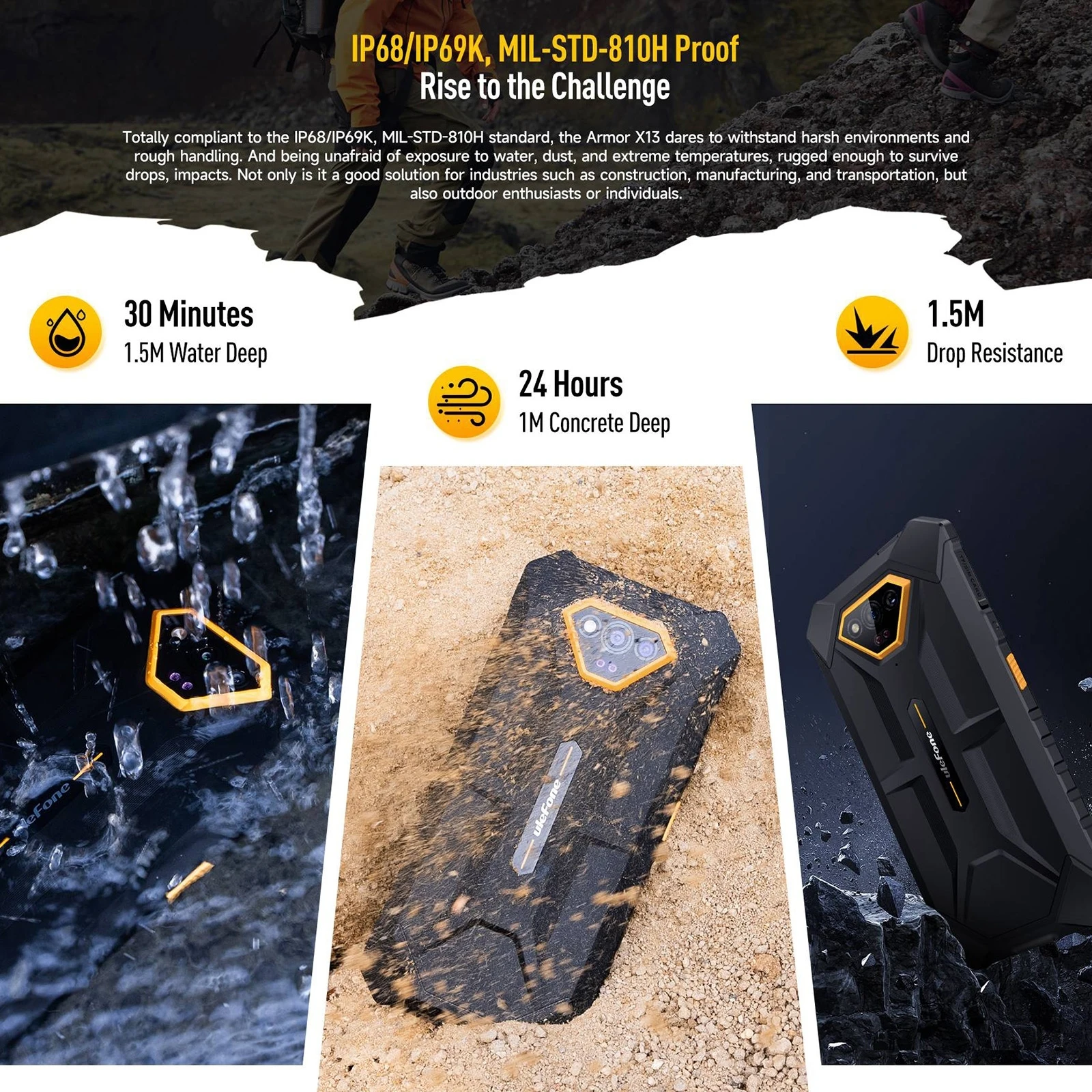 Ulefone Armor X13 Rugged Phone 6GB+64GB 6.52 inch Android 13 Helio G36 Octa Core 6320mAh 4G NFC Smartphone Global Version