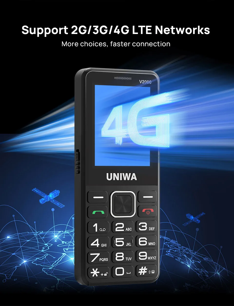 UNIWA V2000 4G Fashion Keypad Phone 2.4 Inch Big Button Loud Volume Dual SlM 1700mAh Russia Keyboard Feature Phones for Elderly