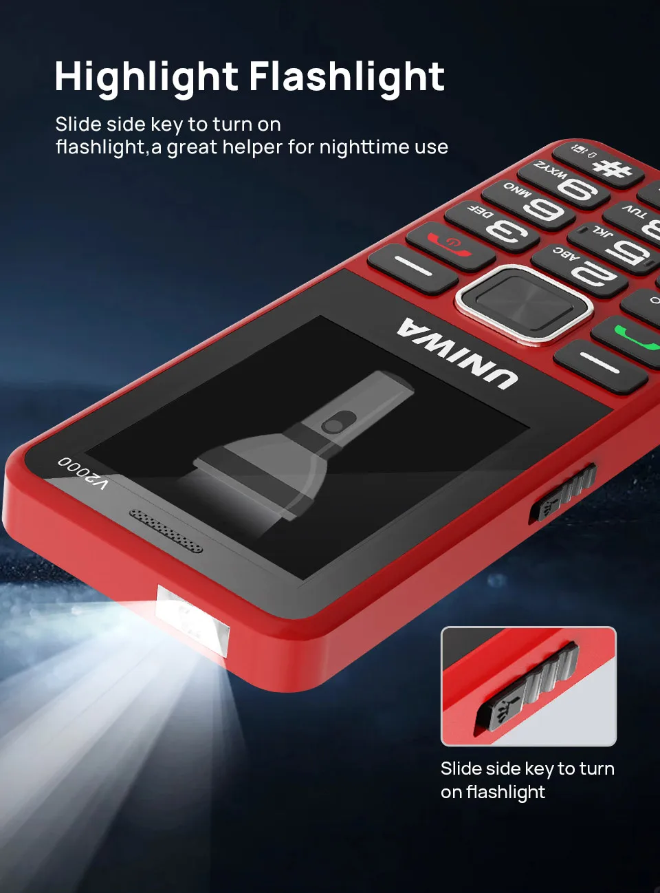 UNIWA V2000 4G Fashion Keypad Phone 2.4 Inch Big Button Loud Volume Dual SlM 1700mAh Russia Keyboard Feature Phones for Elderly