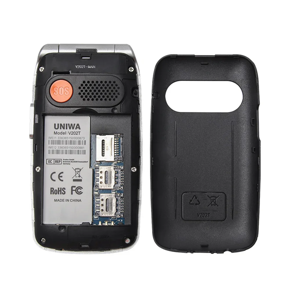 UNIWA V202T 4G Flip Senior Phone 2.4 Inch Dual Screen Emergency Call Button Feature Phone 1450mAh Big Push-Button For Elderly