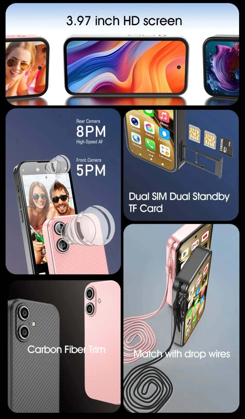 NEW UNIWA Q333 4G 3.97inch HD Mini Smartphone 3GB RAM 64GB ROM 2000mAh Mobile Phones BT5.0 Google Play Store Face ID Small Phone
