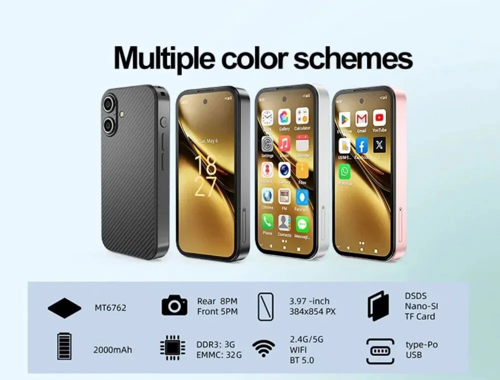NEW UNIWA Q333 4G 3.97inch HD Mini Smartphone 3GB RAM 64GB ROM 2000mAh Mobile Phones BT5.0 Google Play Store Face ID Small Phone