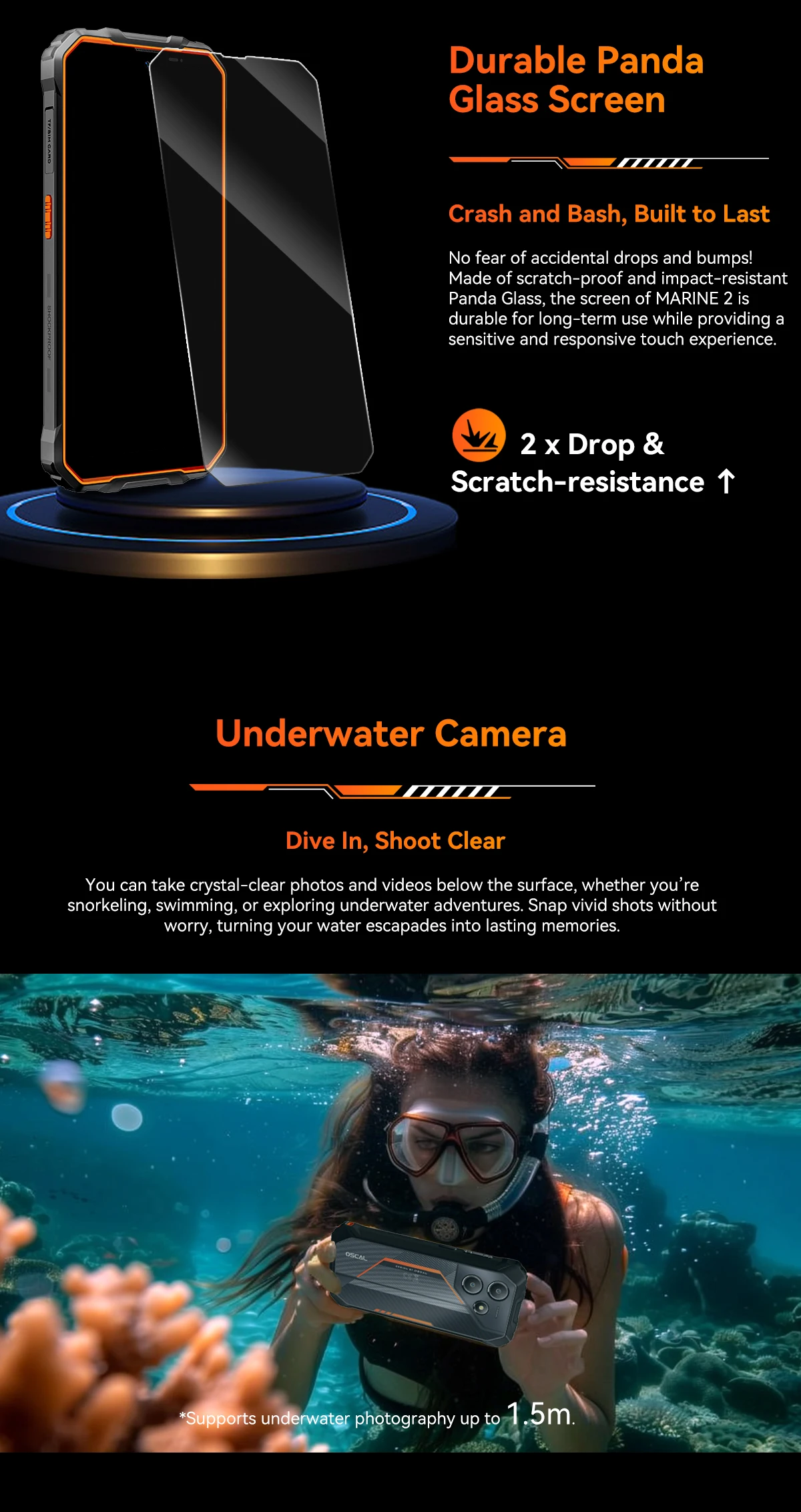 Blackview OSCAL Marine 2 Rugged Phone AI 11000mAh Battery 6.56 " HD+ Display Unisoc T6158GB RAM 128GB Smartphone Android 15 NFC