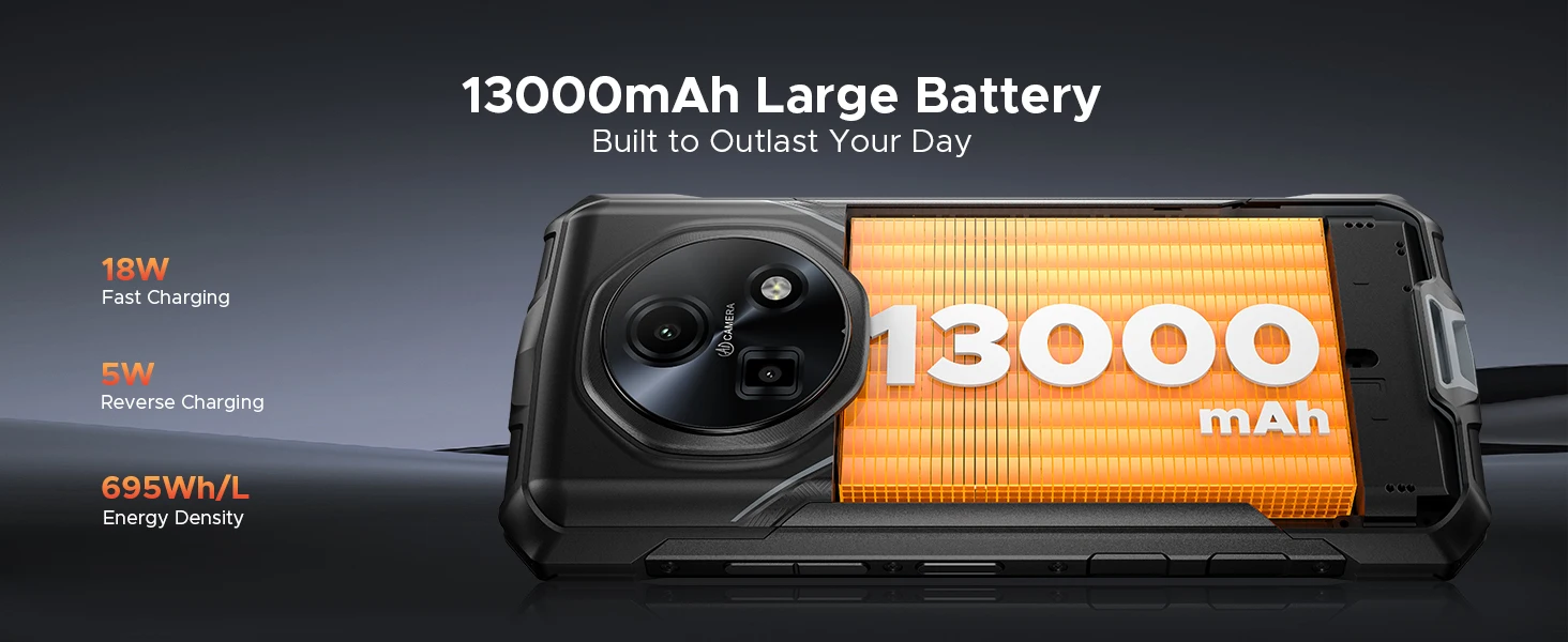 DOOGEE Fire 5 Ultra Rugged Phone 36GB 128GB 13000mAh Battery Helio G81 6.6'' HD+ Display 48MP Camera NFC Dual Camping lights Android 16 Smartphone