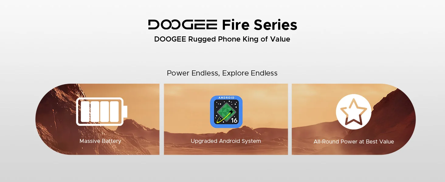 DOOGEE Fire 5 Ultra Rugged Phone 36GB 128GB 13000mAh Battery Helio G81 6.6'' HD+ Display 48MP Camera NFC Dual Camping lights Android 16 Smartphone