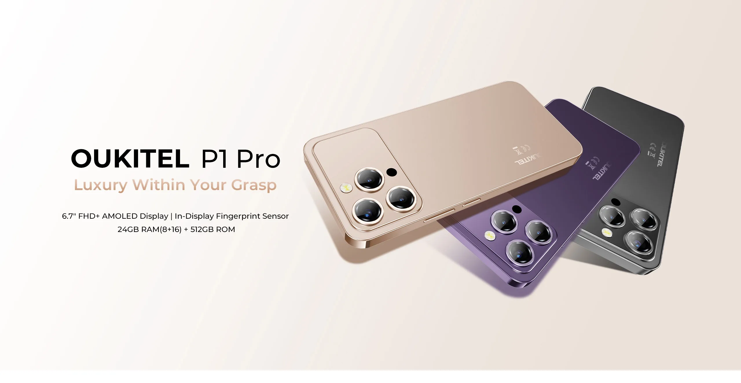 OUKITEL P1 PRO Smartphone 6.7" FHD+ AMOLED 120Hz Display 24GB+512GB Android Mobile Phone 5150mAh Battery 50MP Camera Helio G100
