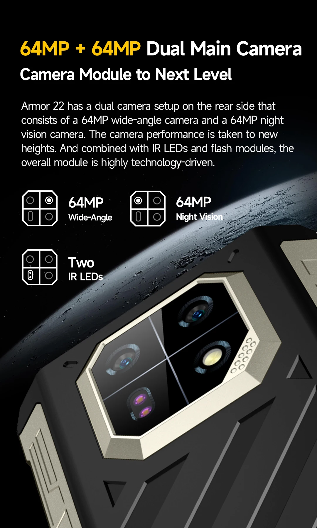 Ulefone Armor 22 Android 14,16GB (8+8GB RAM ),128GB/256GB ROM, 6.58" 120Hz ,6600mAh 33W,NFC,64MP Night Camera, Global Version