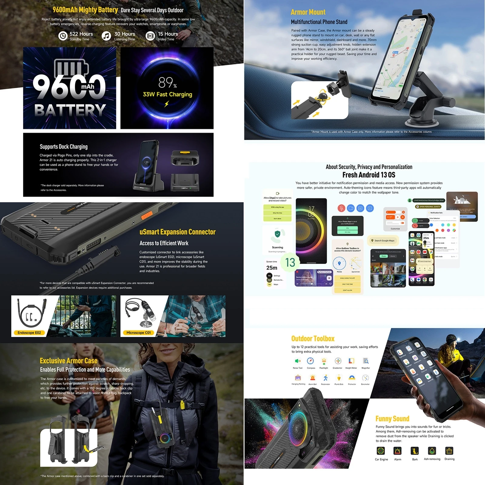 Ulefone Armor 21 Rugged Phone Night Vision 8GB+256GB 6.58 inch Android 13 Helio G99 NFC Google Play 4G Cellphone