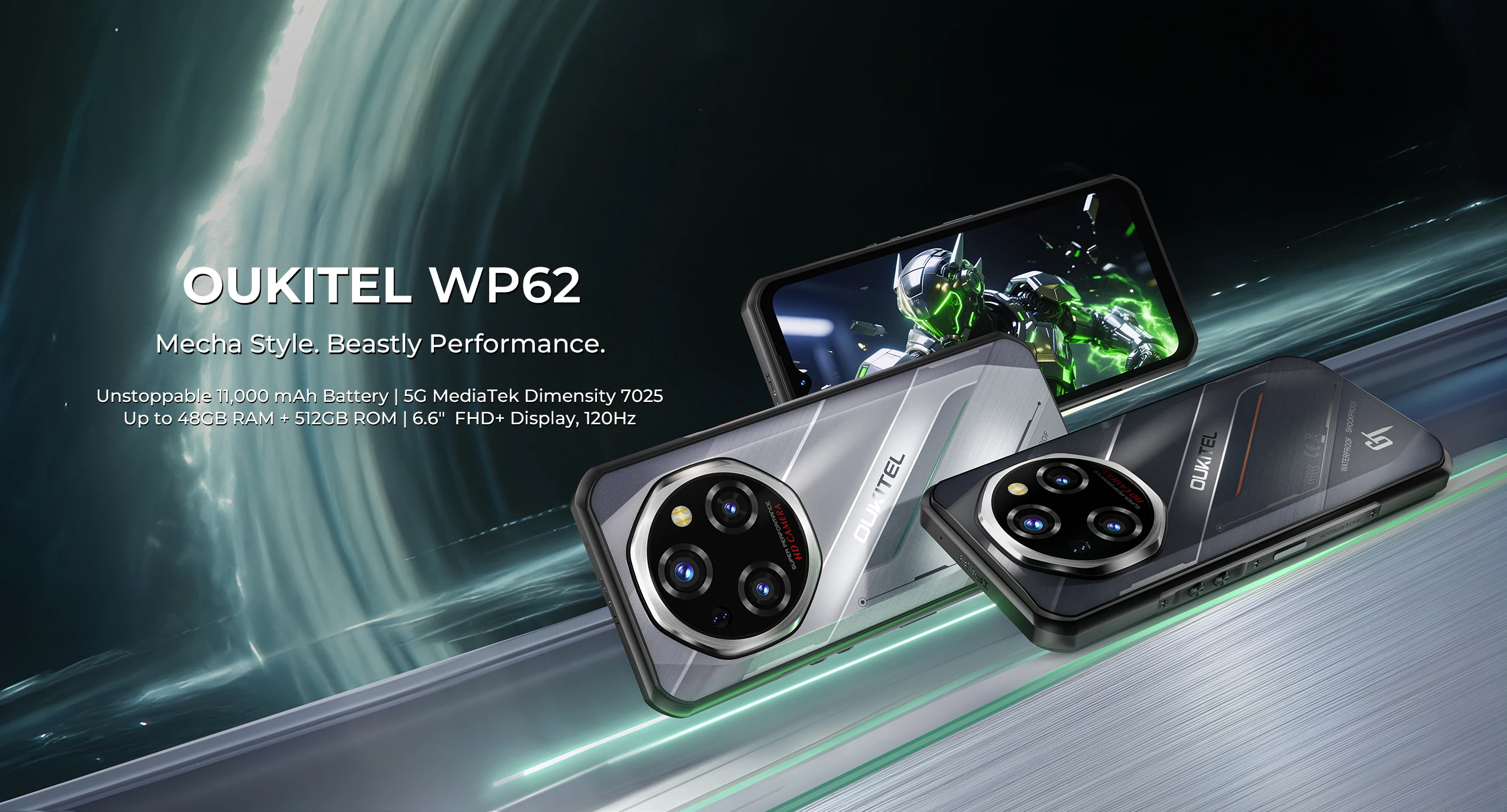 Oukitel WP62 5G Rugged Smartphone 8GB+256GB/12GB+512GB/16GB+512GB 6.6" FHD+ 108MP Camera 11000mAh 33W Dimensity 7025 Android 15