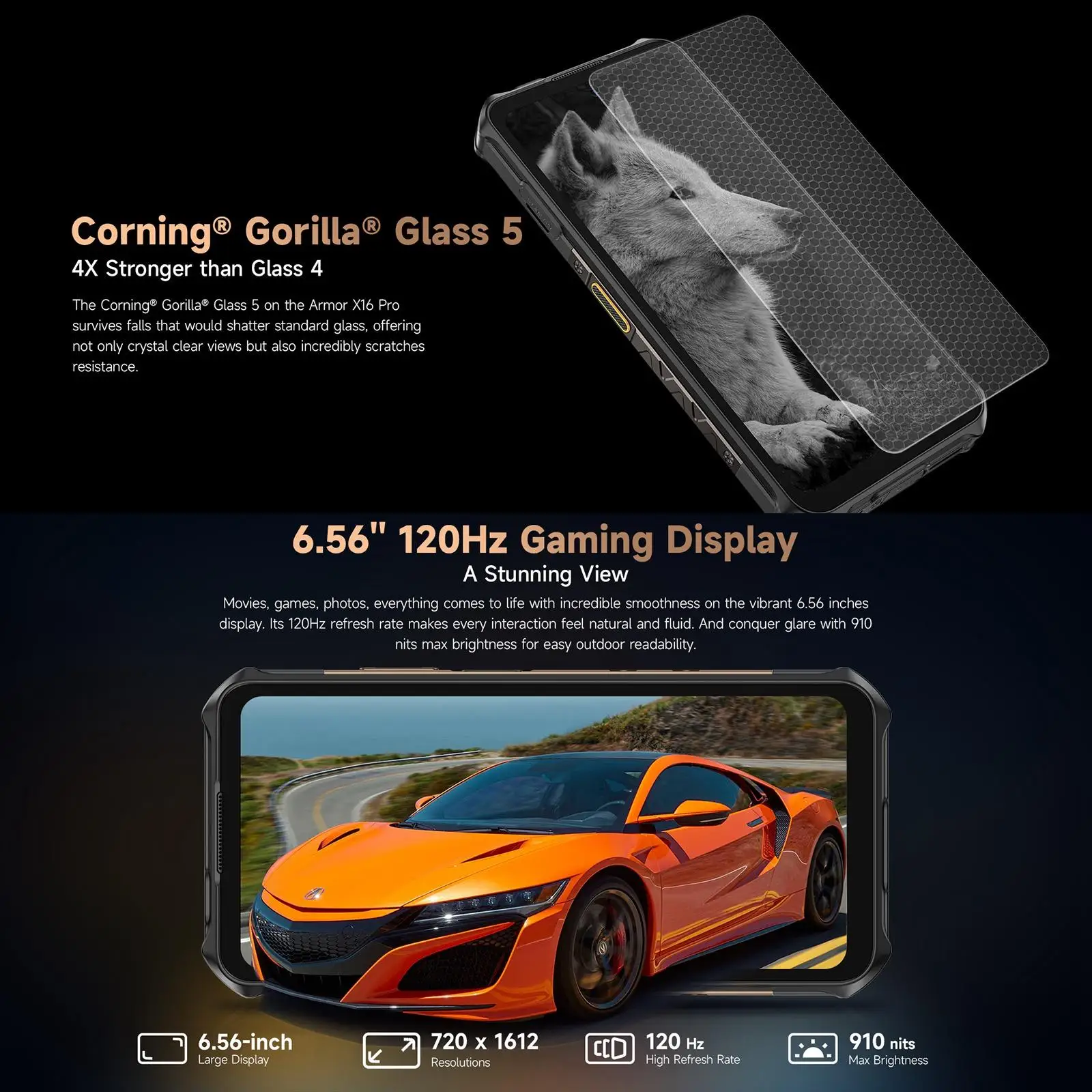 Ulefone Armor X16 Pro 5G Rugged Phone 8GB+256GB 120Hz Glare Flashlight 6.56” Android 15 MTK 6300 NFC 10360mAh Battery Smartphone