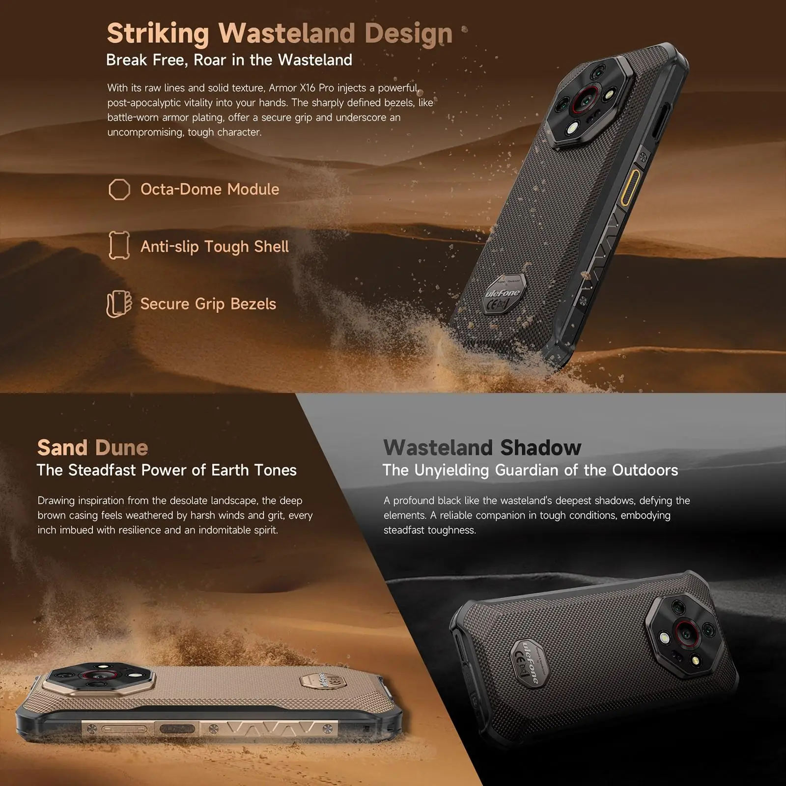 Ulefone Armor X16 Pro 5G Rugged Phone 8GB+256GB 120Hz Glare Flashlight 6.56” Android 15 MTK 6300 NFC 10360mAh Battery Smartphone