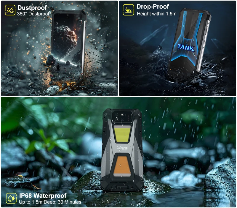 Unihertz 8849 Tank 3s by Rugged Smartphone 5G with Projector120Hz 15600mAh 66W Charger Cell Phone Dimensity 8200 Mobile Phone