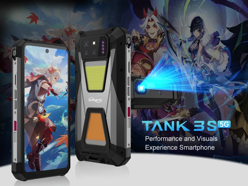 Unihertz 8849 Tank 3s by Rugged Smartphone 5G with Projector120Hz 15600mAh 66W Charger Cell Phone Dimensity 8200 Mobile Phone