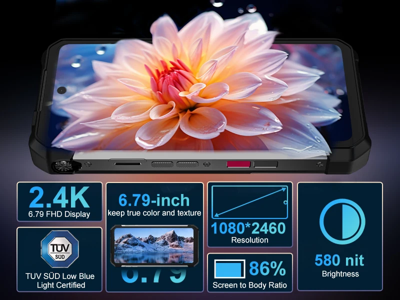 Unihertz 8849 Tank 3s by Rugged Smartphone 5G with Projector120Hz 15600mAh 66W Charger Cell Phone Dimensity 8200 Mobile Phone