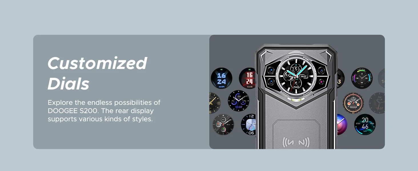 DOOGEE S200 5G Rugged Phone 12GB 256GB 1.32" AMOLED Rear Display Dimensity 7050 100MP Camera 10100mAh NFC Smartphone