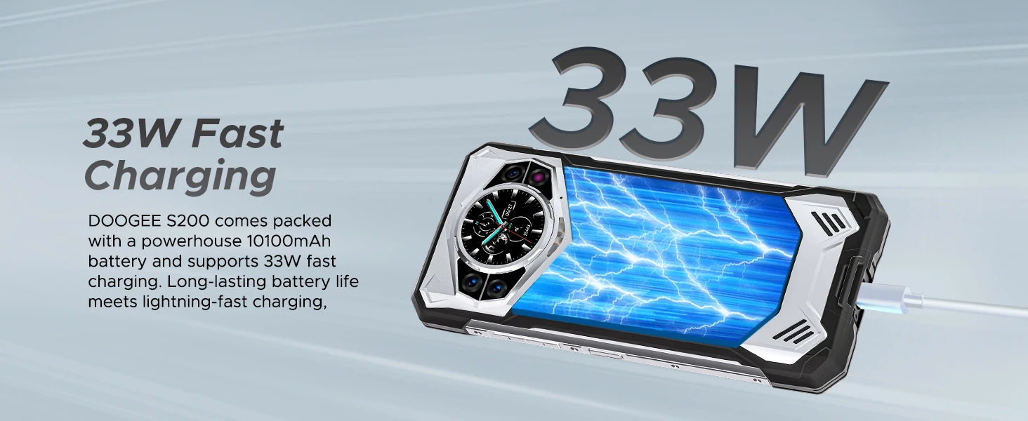 DOOGEE S200 5G Rugged Phone 12GB 256GB 1.32" AMOLED Rear Display Dimensity 7050 100MP Camera 10100mAh NFC Smartphone