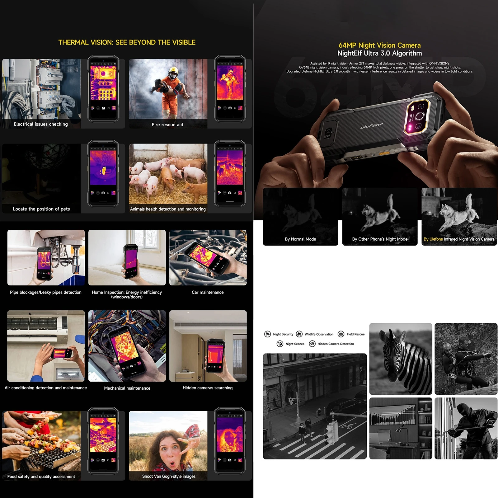 Ulefone Armor 27T+ Rugged Phone 12GB+256GB Thermal Imager 10600mAh 6.78'' Android 14 Helio G99 Night Vision 4G NFC Smartphone