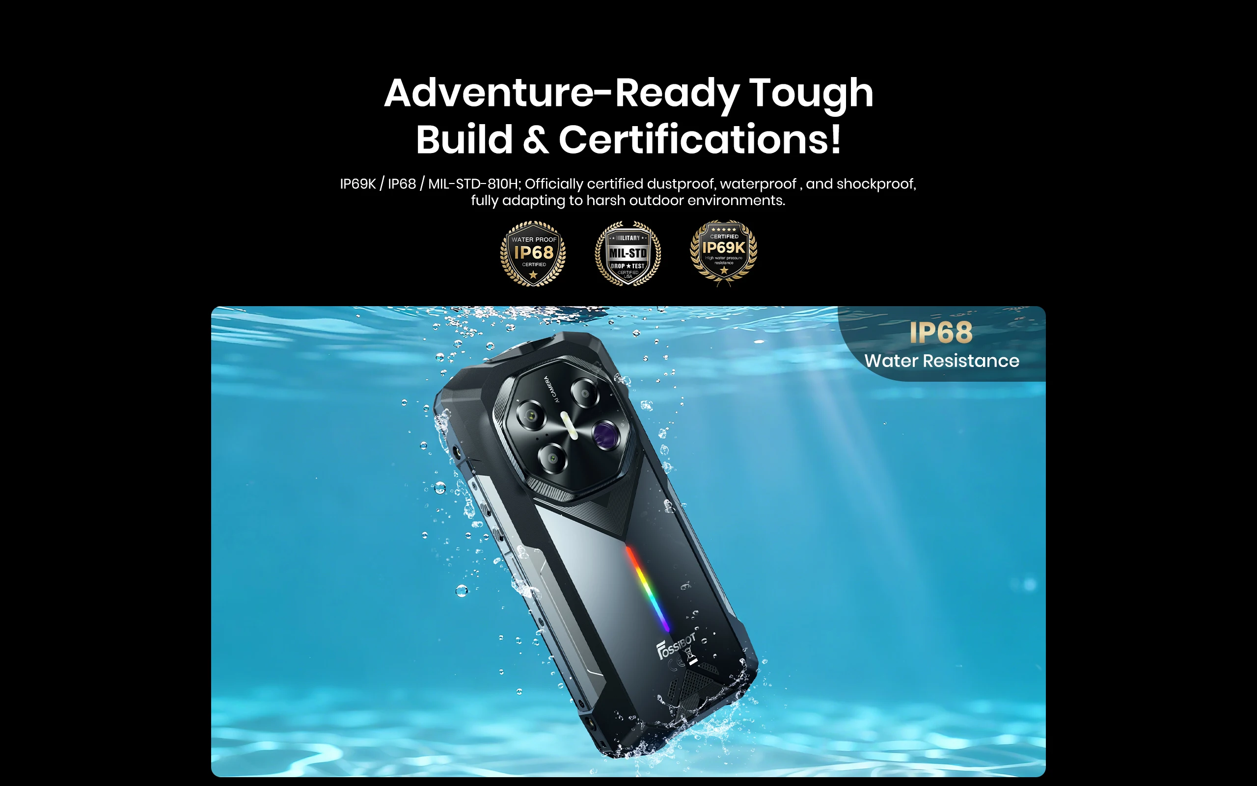 FOSSiBOT F113 Rugged Smartphone Unlocked, 36GB+256GB, 20000mAh 33W, Android, 108MP Cam, Waterproof, NFC, Camping Light