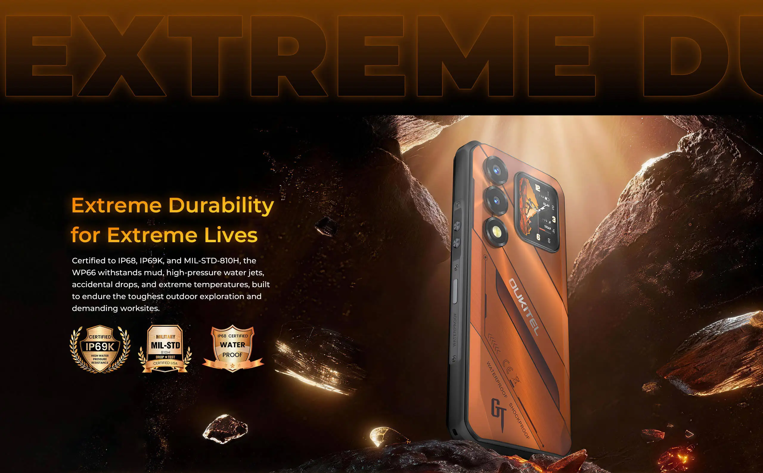 OUKITEL WP66 11000mAh Rugged Smartphone, 36GB+512GB 6.6" FHD+ 1.81" Dual Screen 120Hz, 108MP NFC MTK 5G Mobile Phone, Android 16