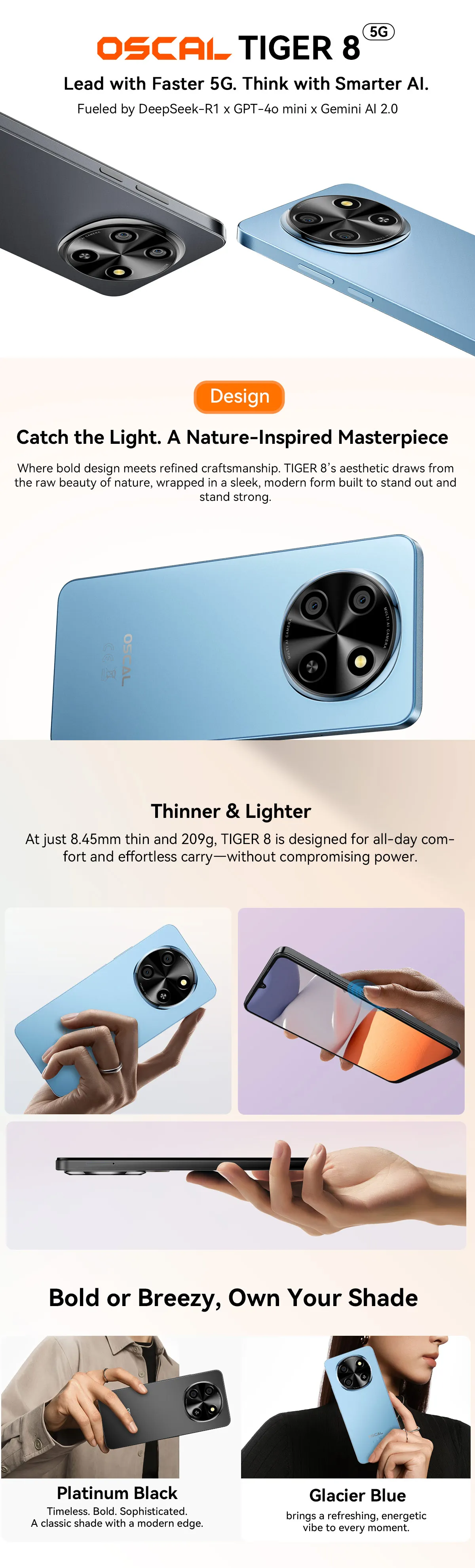 Blackview OSCAL TIGER 8 5G AI Smartphone 6.88"120Hz Display 8GB+128GB Storage Unisoc T8100 Processor 5000mAh Battery Android 15
