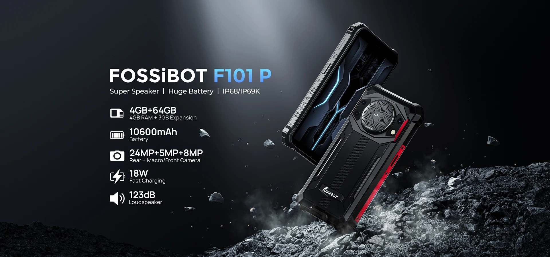 FOSSiBOT F101 P Octa Core Rugged 10600mAh 4GB 64GB Cellphone 24MP Camera 5.45" HD Screen IP68 Waterproof Mobile Phone Global
