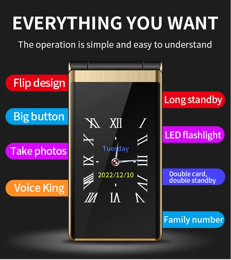 Yeemi M1 Brand New GSM 2G Flip Mobile Phone 2.8inches MTK Dual SIM Card Double Display FM Mp3 Mp4 Micro USB Torch CellPhone