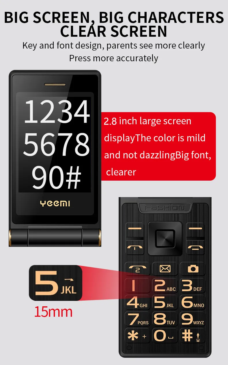 Yeemi M1 Brand New GSM 2G Flip Mobile Phone 2.8inches MTK Dual SIM Card Double Display FM Mp3 Mp4 Micro USB Torch CellPhone