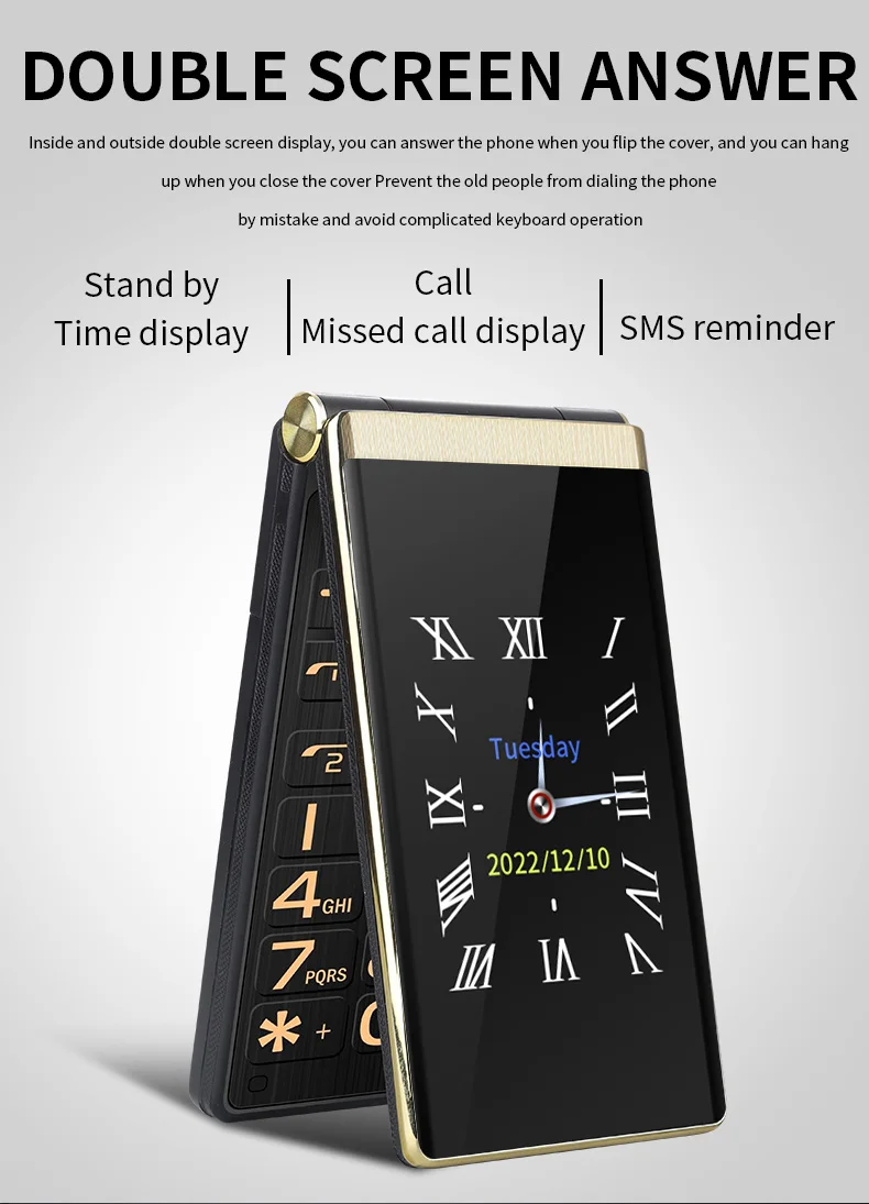 Yeemi M1 Brand New GSM 2G Flip Mobile Phone 2.8inches MTK Dual SIM Card Double Display FM Mp3 Mp4 Micro USB Torch CellPhone