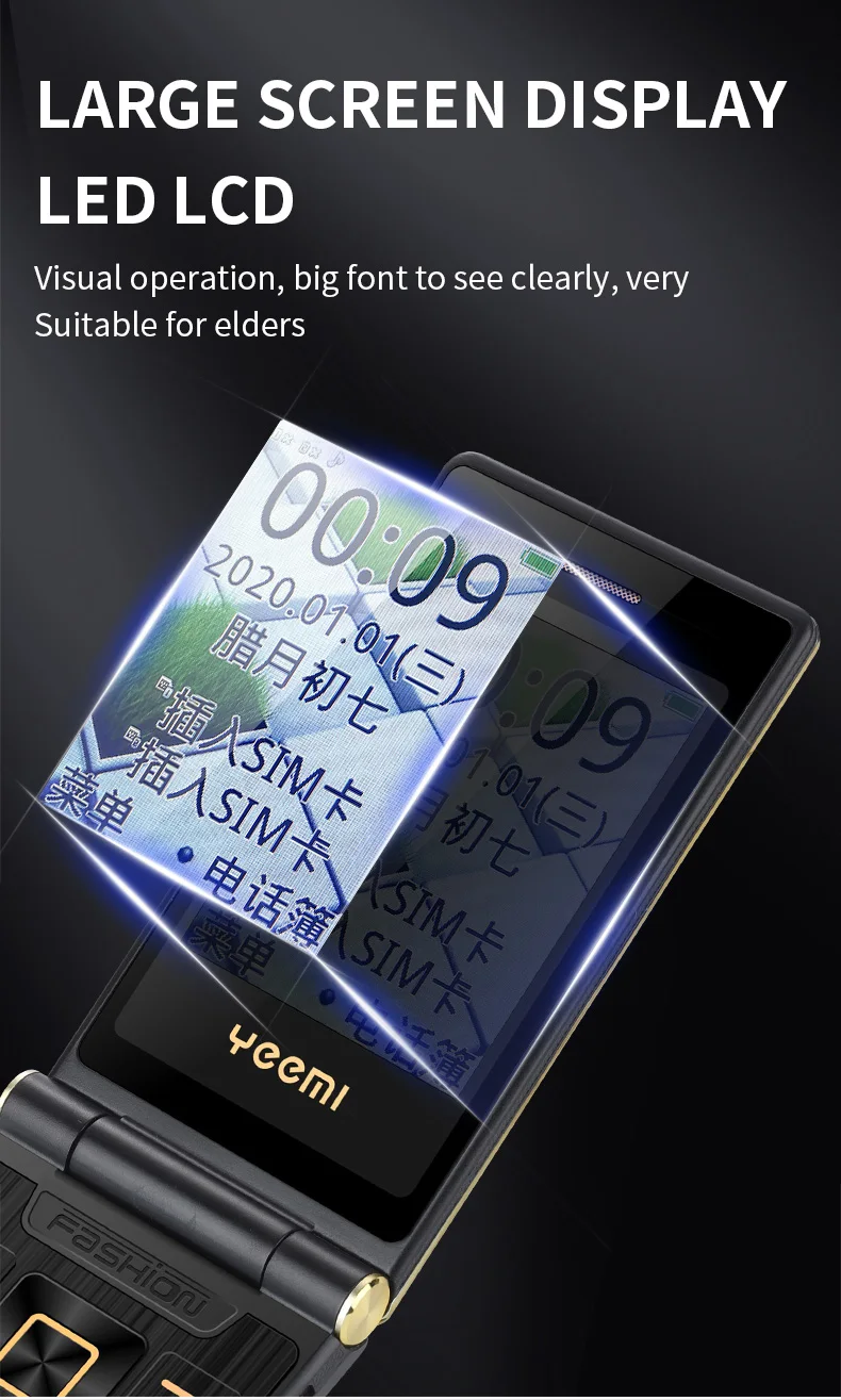 Yeemi M1 Brand New GSM 2G Flip Mobile Phone 2.8inches MTK Dual SIM Card Double Display FM Mp3 Mp4 Micro USB Torch CellPhone