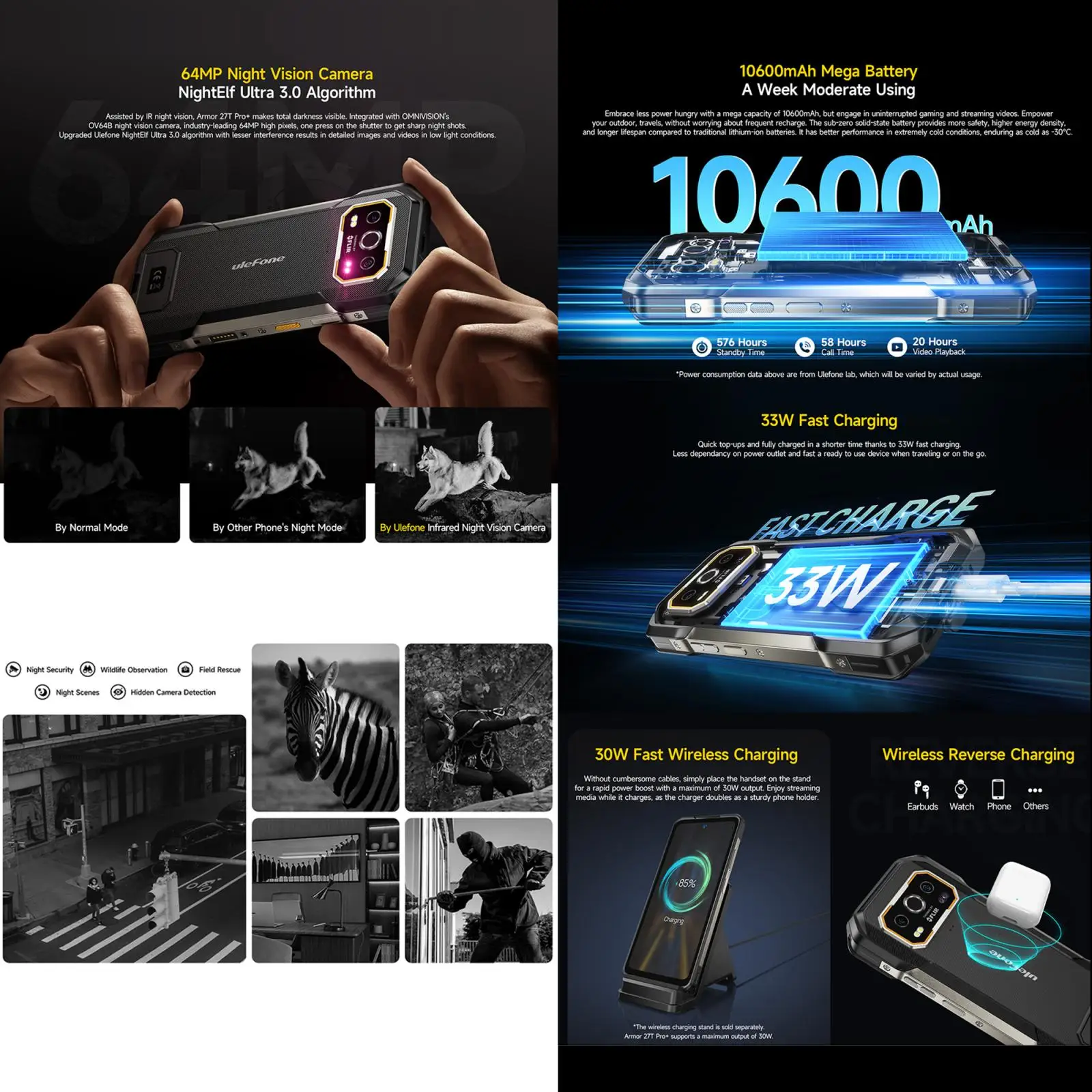 Ulefone Armor 27T Pro+ Rugged Phone 12GB+256GB 5G 6.78'' Thermal Imaging Night Vision 10600mAh Android 15 MTK 6300 Smartphone