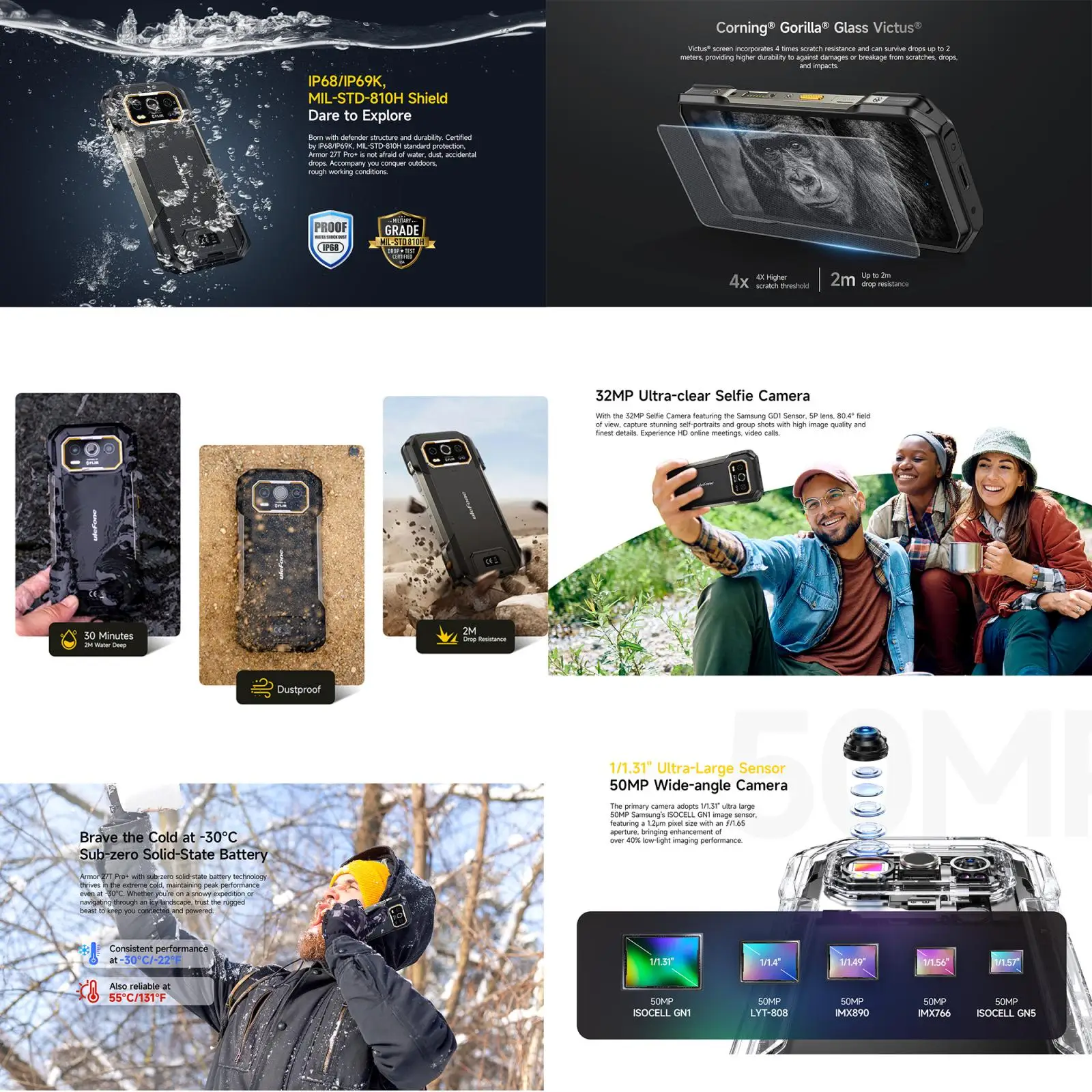 Ulefone Armor 27T Pro+ Rugged Phone 12GB+256GB 5G 6.78'' Thermal Imaging Night Vision 10600mAh Android 15 MTK 6300 Smartphone