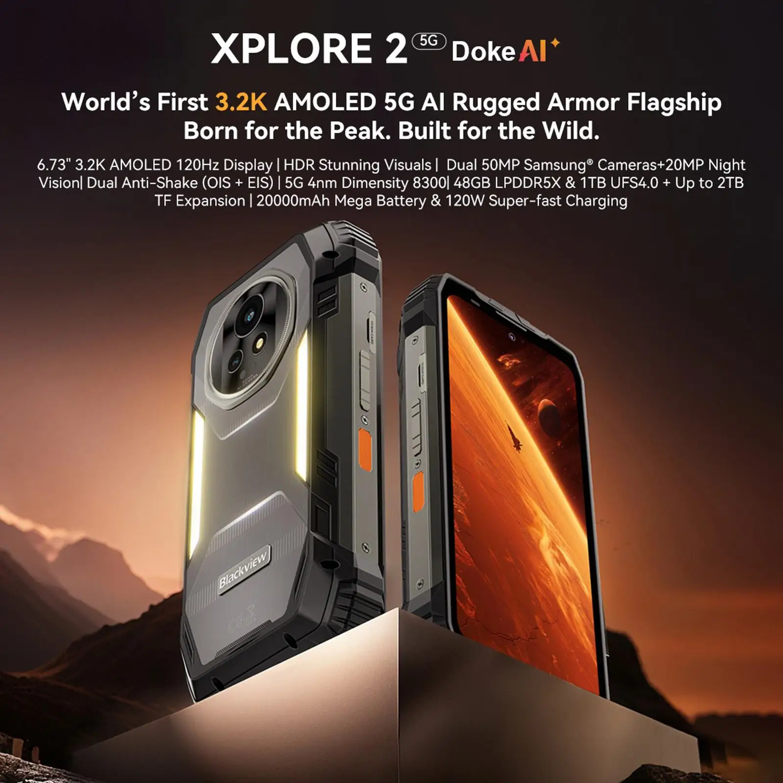 Blackview XPLORE 2 Rugged Phone 16GB+1TB 6.73” AMOLED Display Android 15 Dimensity 8300 MT6897 Octa Core 5G NFC Smartphone