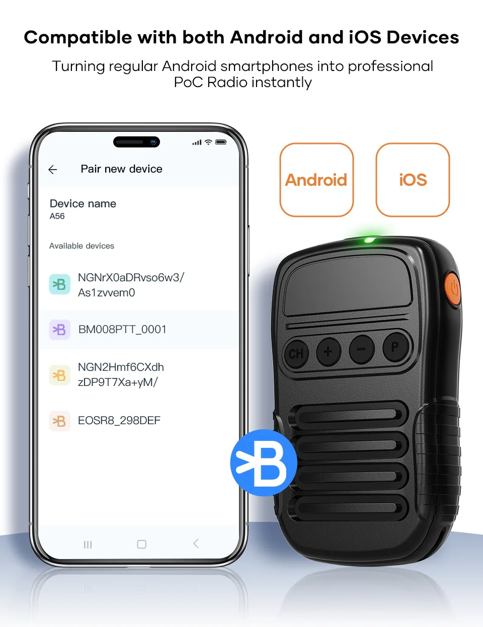 UNIWA BM008 Zello Walkie Talkie Zello SOS Button PTT Button 1800mAh POC Handheld Wireless BT Microphone 3W/8Ω (108dB)