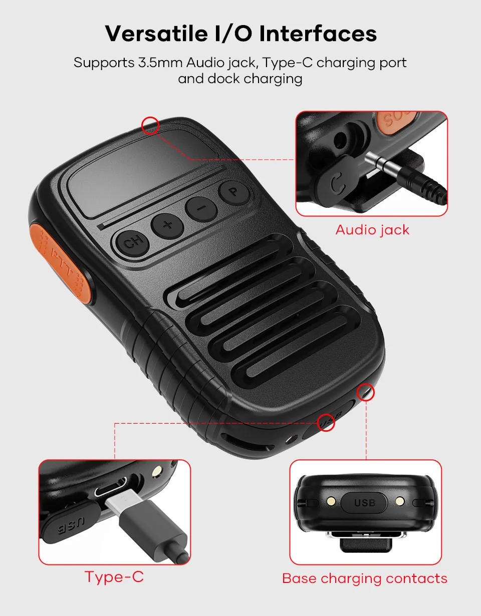 UNIWA BM008 Zello Walkie Talkie Zello SOS Button PTT Button 1800mAh POC Handheld Wireless BT Microphone 3W/8Ω (108dB)