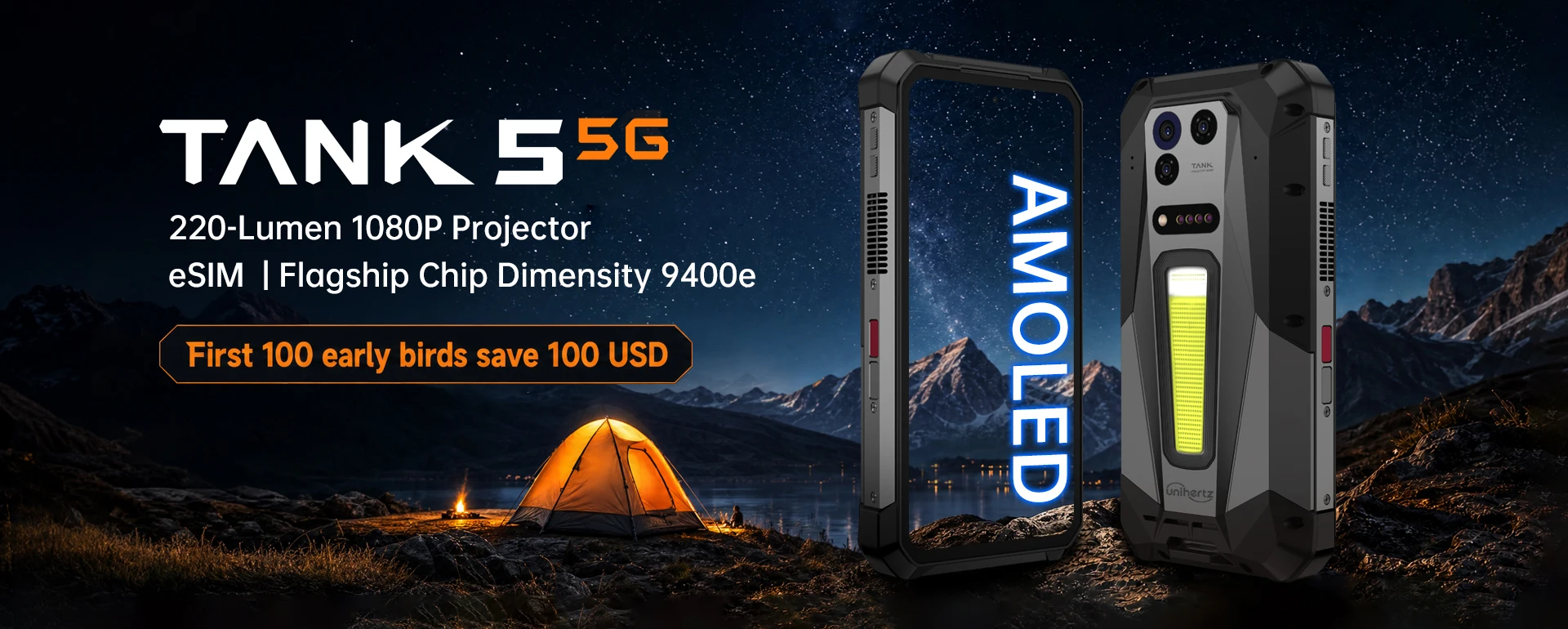 Unihertz 8849 TANK 5 Rugged 5G Smartphone with 2K Projector 9400e CPU 3K AMOLED 17600mAh 18+512GB Support ESIM WiFi 7 Android 16