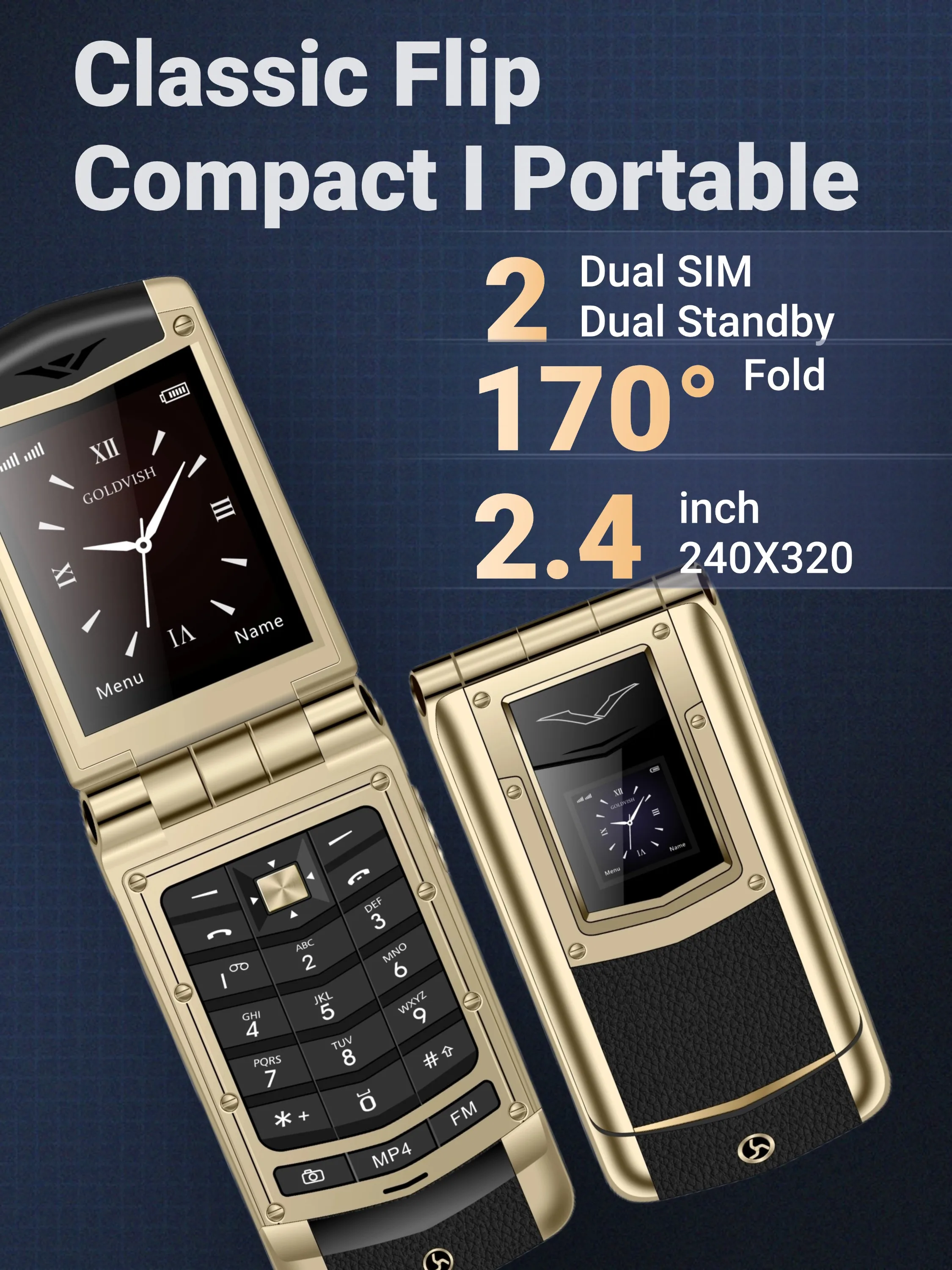 Luxury Metal Flip Phone for Men Dual SIM Business Phone Big Button Dual Screen Magic Voice Blacklist Senior Classic Mobile