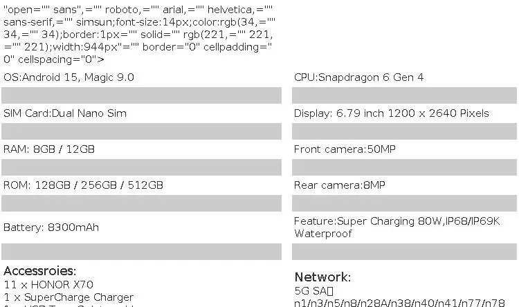 Original HONOR X70 5G Mobile Phone 6.79 Inches AMOLED Display Snapdragon 6 Gen 4 Battery 8300mAh Google Play Smartphone