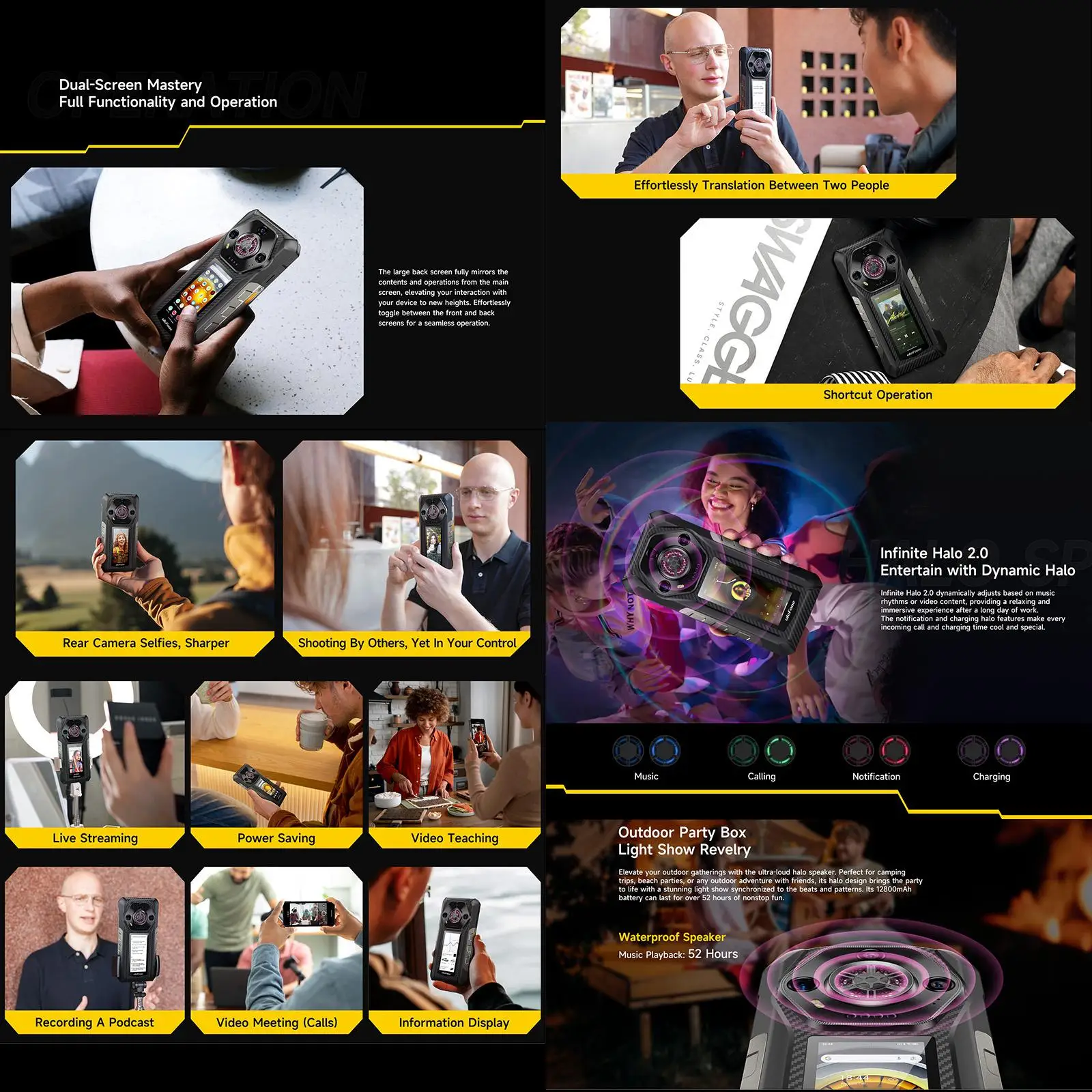 Ulefone Armor 30 Pro Rugged Phone 16GB+512GB Night Vision 6.95'' + 3.4'' Dual Screen Android14 Dimensity 7300X 5G NFC Smartphone