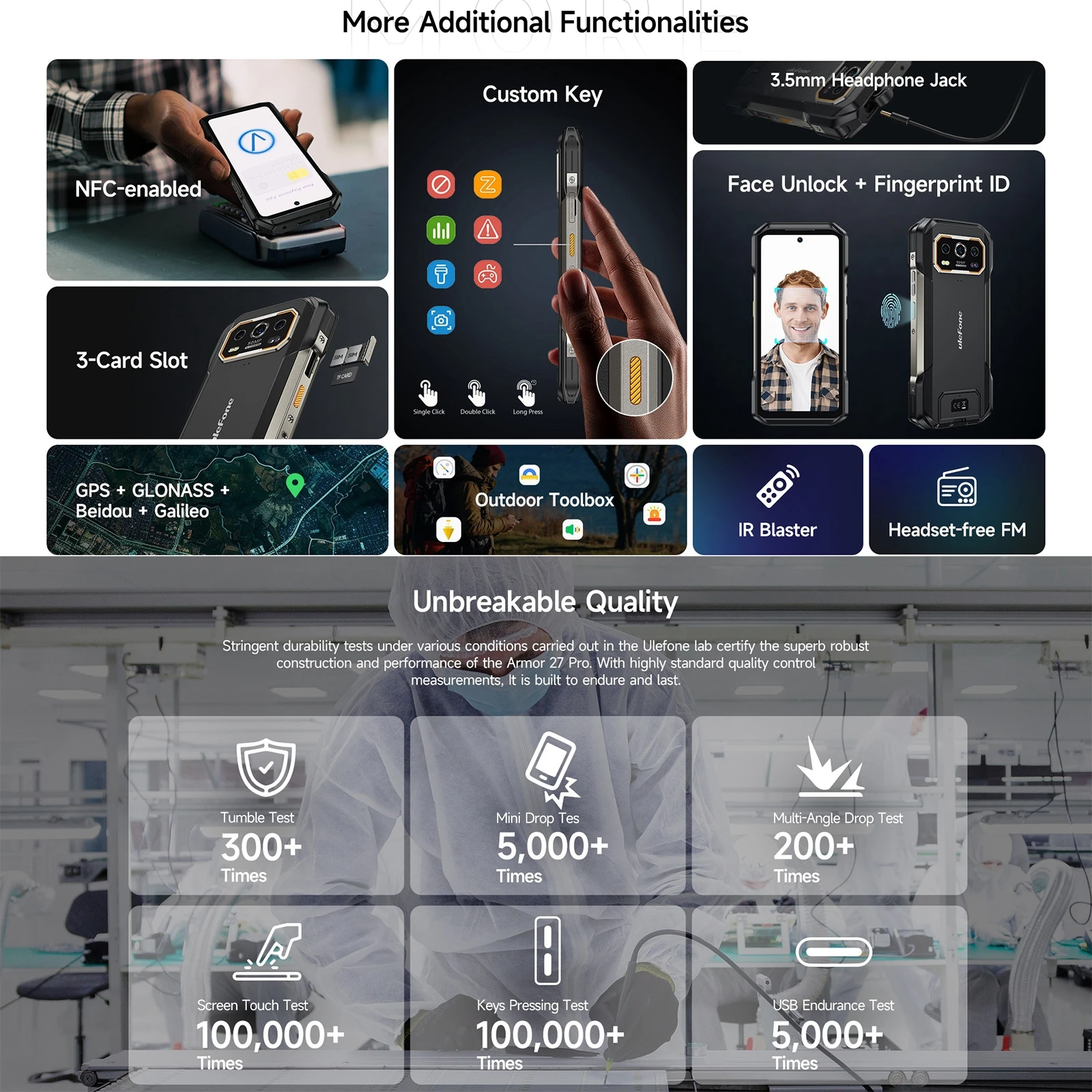 Ulefone Armor 27 Pro 24GB+256GB 10600mAh Smartphone 50MP Camera 64MP Night 6.78'' Android 14 NFC 5G Rugged Phone