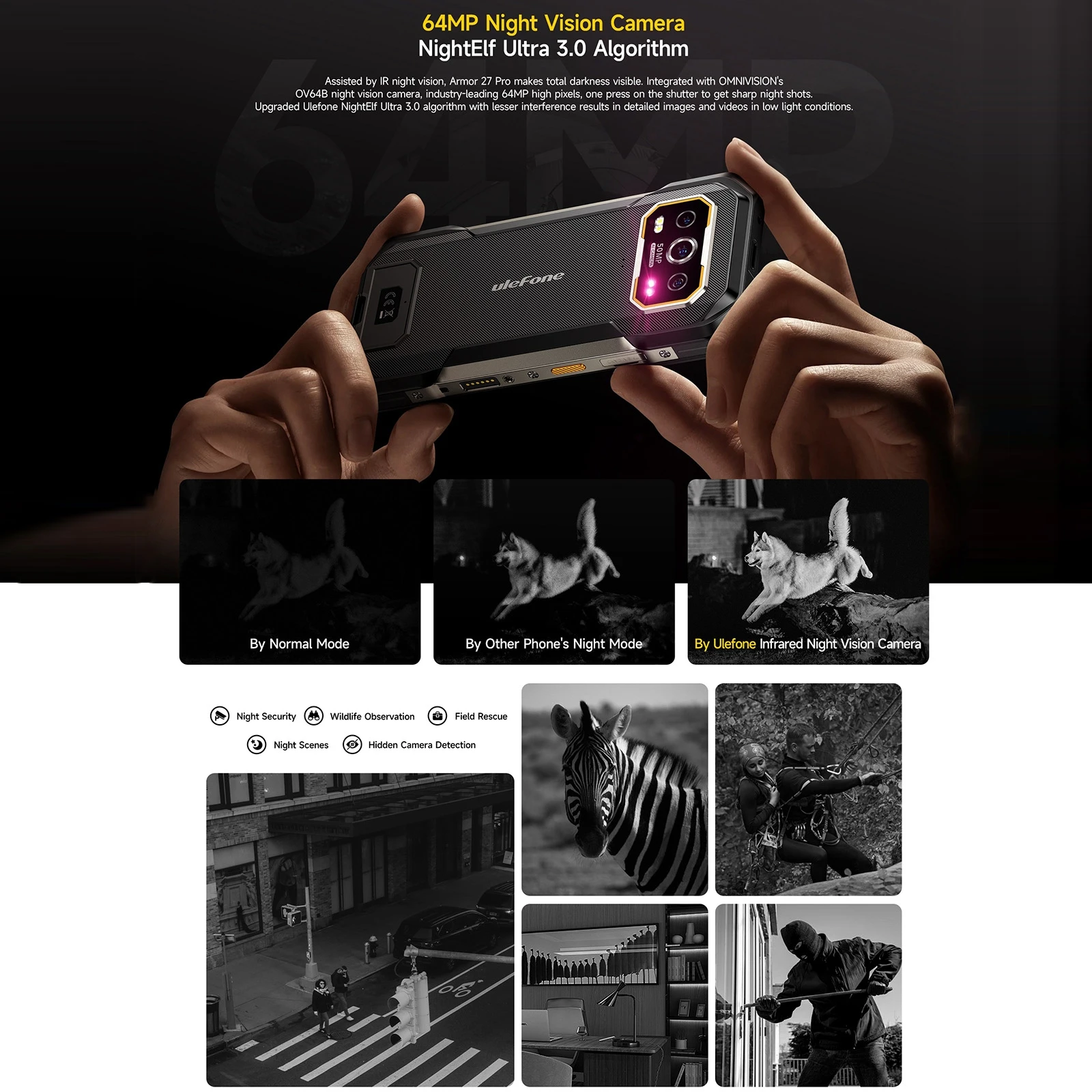 Ulefone Armor 27 Pro 24GB+256GB 10600mAh Smartphone 50MP Camera 64MP Night 6.78'' Android 14 NFC 5G Rugged Phone