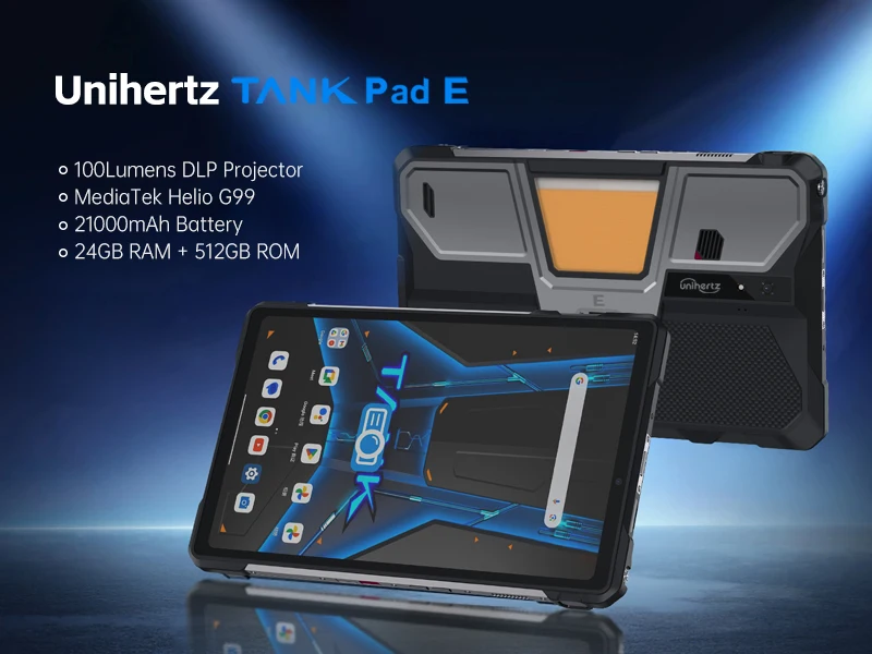 8849 Tank Pad Ultra Unihertz Rugged Tablet with Projector 260 Lumens 1080P 23400mAh 32+512GB Wifi 6 5G Android15 Dimensity 8200