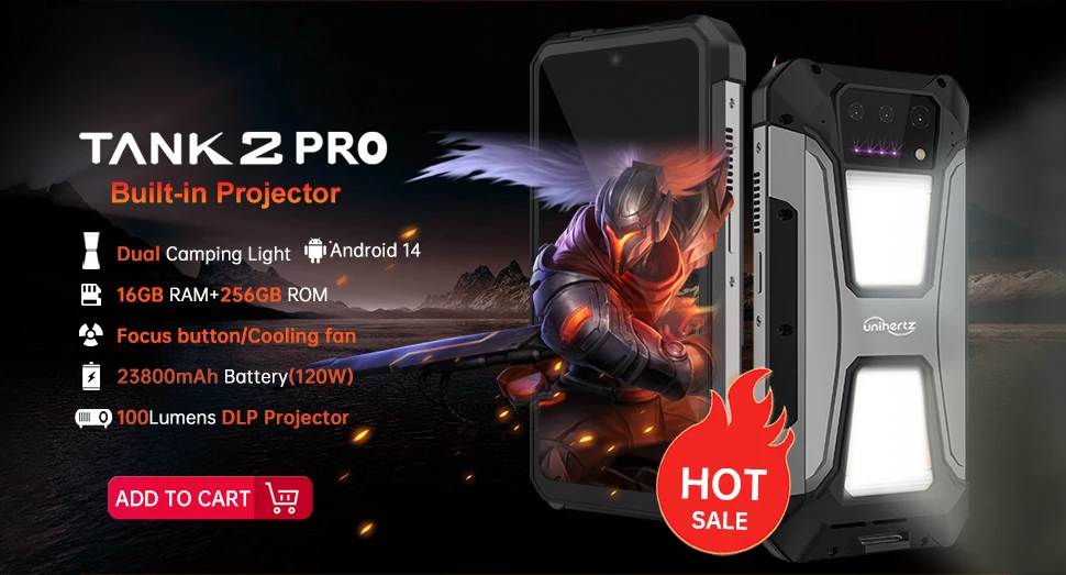Unihertz Tank 3 Pro 8849 Rugged 5G Phone with 100 Lumens Projector Android 14 32GB 512GB 23800mAh Waterproof Phone WIFI 6 NFC