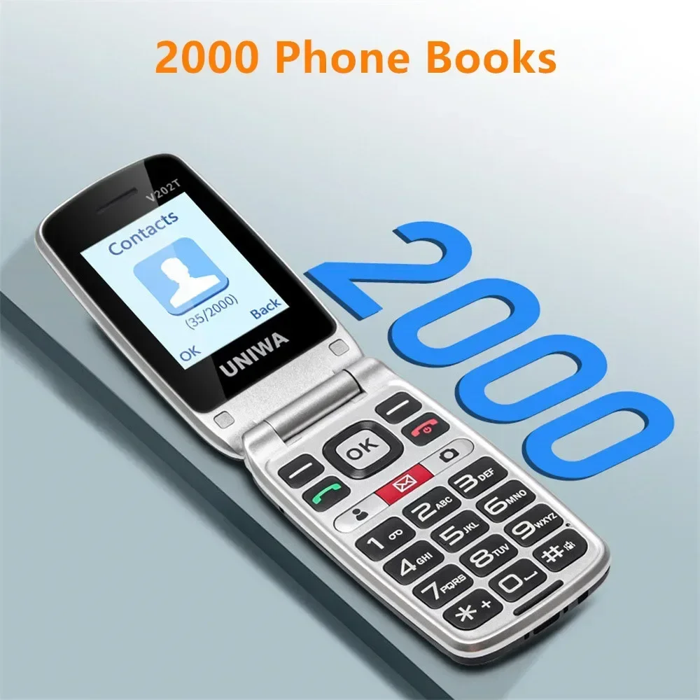 UNIWA V202T 4G VoLTE Phone Double Screen Dual SIM Cards 1450mAh SOS Button Flip Phones Support Russian keyboard Multi-language