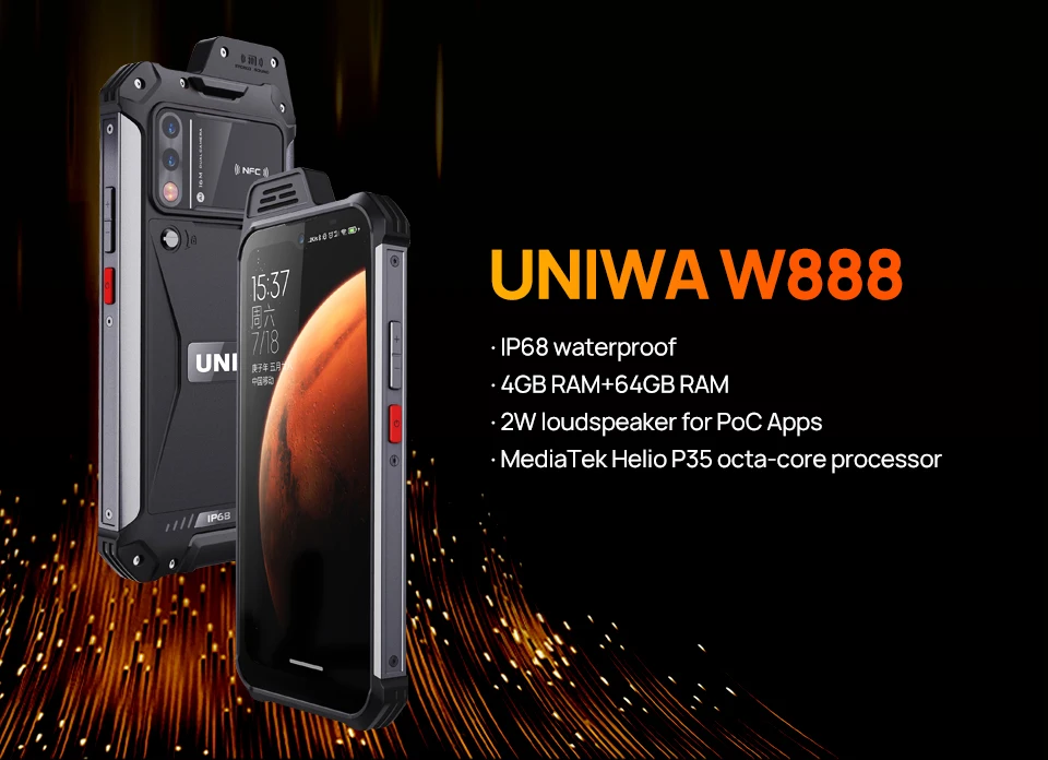 UNIWA W888 IP68 Waterproof Rugged Smartphone POC Walkie Talkie 4GB 64GB With Loud Speaker NFC Android Mobile Phone For Outdoor